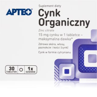 Apteo Cynk organiczny tabletki dla doskonałej skóry, włosów i paznokci 30 tabletek