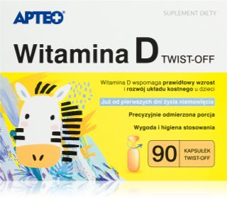 Apteo Witamina D twist-off kapsułki na wsparcie odporności oraz optymalnego wzrostu i rozwoju kości 90 caps.