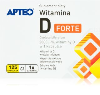 Apteo Witamina D Forte kapsułki do wspomagania zdrowia kości i zębów 125 caps.