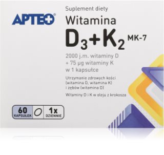 Apteo Vitamin D3+K2 MK-7 kapsułki do wspomagania zdrowia kości i zębów