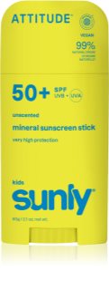Attitude Sunly Kids Mineral Sunscreen Stick SPF 50+ mineralny krem ochronny do twarzy i ciała w sztyfcie dla dzieci 60 g