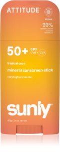 Attitude Sunly Tropical Coco Skyddande ansikts- och kroppskräm med mineraler I stift SPF 50+ 60 g
