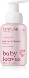 Attitude Baby Leaves Unscented mousse lavante 2 en 1 pour enfant 295 ml