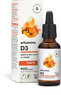 Aura Herbals Witamina D3 2 000 IU FORTE krople dla prawidłowego funkcjonowania układu odpornościowego, stanu kości i pracy mięśni