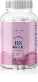 Aura Herbals Pure Lab Witamina D3 4000 I.U. kapsułki dla prawidłowego funkcjonowania układu odpornościowego, stanu kości i pracy mięśni 240 caps.