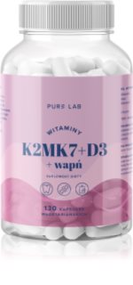 Aura Herbals Pure Lab Witaminy K2MK7 + D3 + Wapń kapsułki dla prawidłowego funkcjonowania układu odpornościowego, stanu kości i pracy mięśni 130 caps.