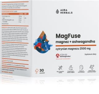 Aura Herbals MagFuse + ashwagandha saszetki do wspierania równowagi fizycznej i psychicznej organizmu 30 szt.