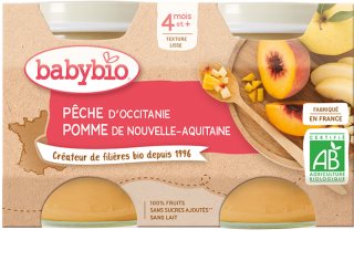 Babybio BIO jablko, broskyňa ovocný príkrm 2x30 g