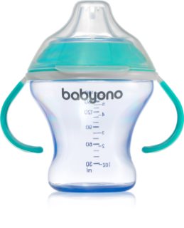 BabyOno Take Care Non-spill Cup with Soft Spout cană pentru antrenament cu mânere Purple 3 m+ 180 ml