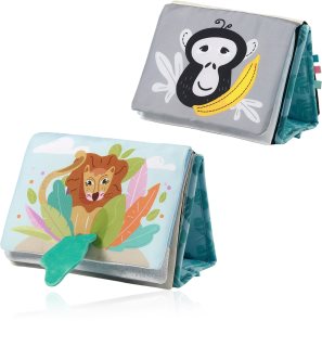 BabyOno Reversible Sensory Cloth Book 0m+ kontrasztos fejlesztő könyv tükörrel Safari 1 db