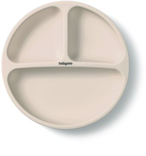 BabyOno Siilicone Plate 6m+ tanjur s pregradama s vakuumskim držačem Beige 1 kom