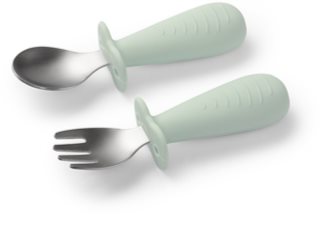 BabyOno Be Active Stainless Steel Spoon and Fork příbor pro děti Mint 12m+ 2 ks