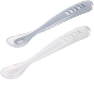 Beaba Silicone Spoon Set lyžička s puzdrom Pebble / Cloud Blue 2 ks