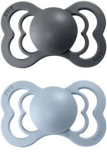 BIBS Supreme Natural Rubber Size 2: 6+ months smoczek Iron / Baby Blue 2 szt.