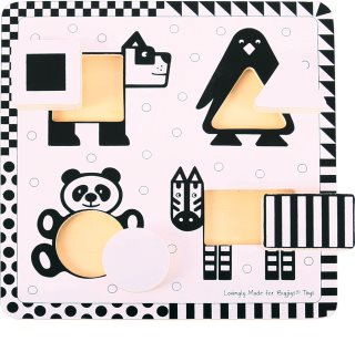 Bigjigs Toys Black & White Shape Puzzle atividades para encaixar peças 10m+ 5 un.