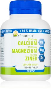 Bio Pharma Kalcium + magnesium + zinok tablety pre normálnu funkciu imunitného systému, stavu kostí a činnosť svalov 150 tbl