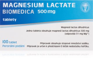 Biomedica Magnesium Lactate 500 mg tablety k prevenci a odstranění nedostatku hořčíku v organismu 100 tbl