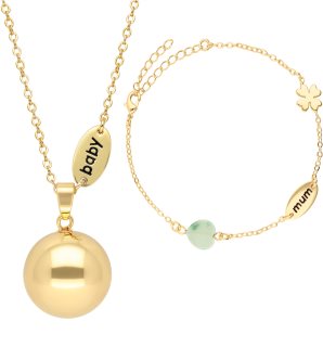Bola Nature Stone Beads and Mum/Baby Charm obesek z zvončki za nosečnice Gold