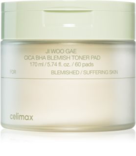 celimax Ji Woo Gae Cica BHA Blemish Toner Pad exfoliačné vankúšiky pre citlivú pleť so sklonom k akné 60 ks