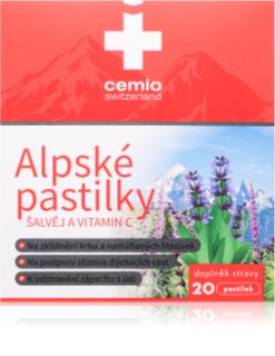 Cemio Alpské pastilky šalvěj a vitamín C lisované pastilky pro zklidnění sliznice dutiny ústní