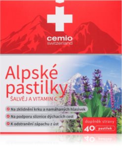 Cemio Alpské pastilky šalvia a vitamín C lisované pastilky na upokojenie sliznice ústnej dutiny