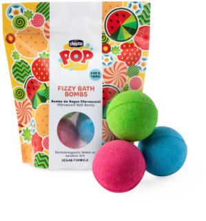 Chicco POP Fizzy Bath Bombs bombas de baño efervescentes para niños Vanilla Wrap, Strawberry Candy, Watermelon Splash 3 ud