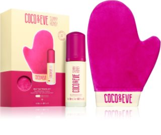 Coco & Eve Sunny Honey Ultimate Glow Travel Kit pianka samoopalająca z rękawicą aplikacyjną opakowanie podróżne Medium 60 ml