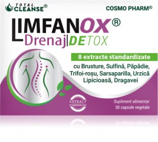 Cosmo Pharm Limfanox Drenaj Detox capsule susține funcționarea corectă a sistemului limfatic 30 caps.