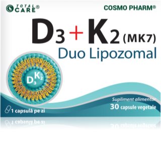 Cosmo Pharm D3 + K2 (MK-7) Duo lipozomal capsule pentru imunitate, sănătatea sistemului osos și activitate musculară 30 caps.