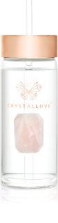 Crystallove Amethyst Straw Water Bottle γυάλινο μπουκάλι νερού με καλαμάκι Rose 400 ml