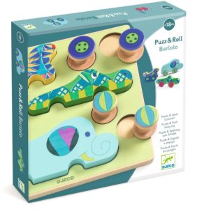 DJECO Puzzle & Push Along Toy Animal Toy Cars Activity Steckspielzeug 18m+ 12 St.