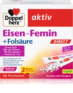 Doppelherz Eisen-Femin Direct Säckchen trägt zur normalen Produktion von roten Blutkörperchen und Hämoglobin bei