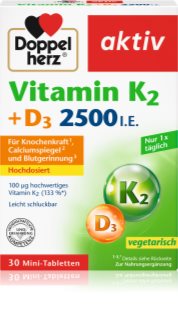 Doppelherz Vitamin K2 + D3 2500 I.E. Tabletten für die normale Funktion des Immunsystems, gesunde Knochen und Muskelaktivität 30 g