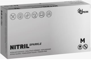 Espeon Nitril Sparkle Pearlescent Silver nitrilové nepudrované rukavice veľkosť M 2x50 ks