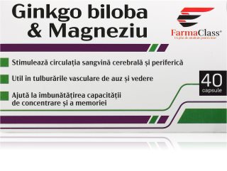FarmaClass Industry Ginkgo biloba & magneziu capsule pentru menținerea energiei și a capacității cognitive 40 caps.