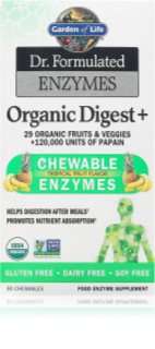 Garden of Life Dr. Formulated Organic Digest+ žvýkací tablety pro podporu trávení příchuť Tropical Fruit 90 ks