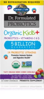 Garden of Life Dr. Formulated Organic Kids + Probiotics + Vitamin C & D žvýkací měkké tobolky pro podporu imunity a zažívání příchuť Berry Cherry 30 tbl