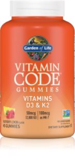 Garden of Life Vitamin Code Gummies Vitamins D3 & K2 žvýkací měkké tobolky pro podporu imunity a optimální růst i vývin kostí příchuť Raspberry Lemon 45 ks
