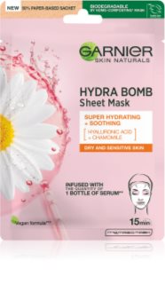 Garnier Textil Masks Hydra Bomb mască textilă calmantă