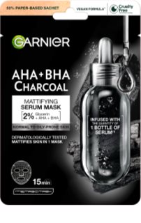 Garnier Textil Masks AHA+BHA Charcoal maska nawilżająca w płacie z aktywnym węglem 28 g