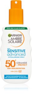 Garnier Ambre Solaire Sensitive Advanced schützende Bräunungsmilch im Spray mit SPF 50+ für empfindliche Oberhaut 150 ml