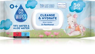 GoWipes Cleanse & Hydrate hellävaraiset vauvan kosteuspyyhkeet herkälle iholle aloe vera 0+ 50 kpl