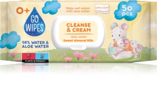 GoWipes Cleanse & Cream Sweet Almond Milk hellävaraiset vauvan kosteuspyyhkeet herkälle iholle aloe vera 0+ 50 kpl