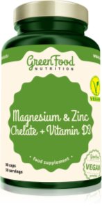 GreenFood Nutrition Magnesium & Zinc Chelate + Vitamin D3 kapsuly na podporu imunitného systému, pre krásne vlasy, pleť a normálny stav zubov 90 cps