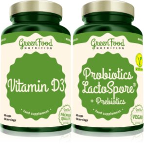GreenFood Nutrition Probiotics Lactospore® with Prebiotics + Vitamin D3 sada pro podporu zažívání