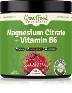 GreenFood Nutrition Magnesium Citrate + Vitamin B6 Pulver zur Unterstützung der normalen Funktion des Nervensystems, der Muskeln und der Zähne sowie zur Reduzierung der Müdigkeit