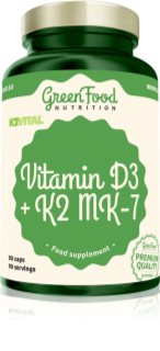 GreenFood Nutrition Vitamin D3 + K2 MK-7 capsules pour soutenir l’immunité, les os et la fonction musculaire 90 cps