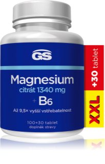 GS Magnesium Citrát + B6 tablety pro podporu snížení míry únavy a vyčerpání, normální stav zubů, kostí a svalů
