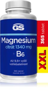 GS Magnesium Citrát + B6 tablety na podporu zníženia únavy a vyčerpania, pre normálny stav zubov, kostí a svalov 365 tbl