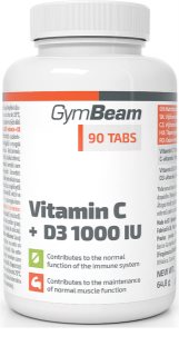 GymBeam Vitamin C + D3 1000 IU kapsle pro podporu imunitního systému, krásnou pleť a nehty 90 cps